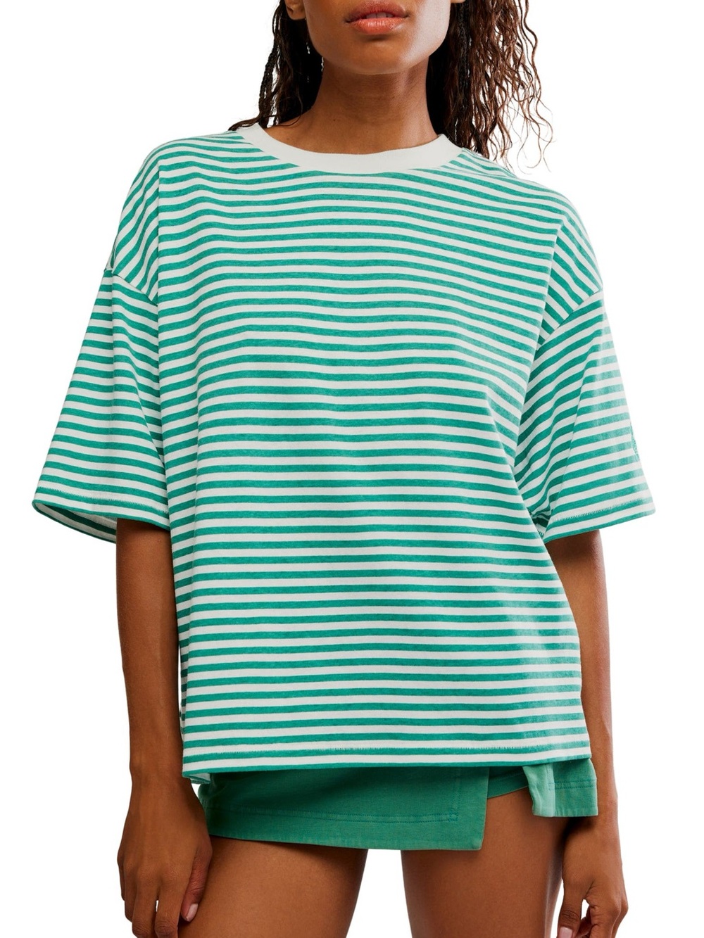 NWT Free People x FP Movement Tackle Tee in Green & White Stripes